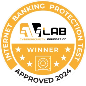 AVLabin ”Internet Banking Protection Test Winner” -logo, myönnetty F-Secure Totalille vuonna 2024.