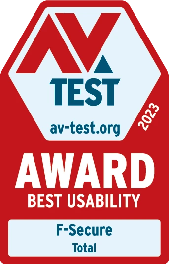 F-Secure Totalin ”PARHAASTA KÄYTETTÄVYYDESTÄ” 2023 myönnetty AV-TEST-logo.