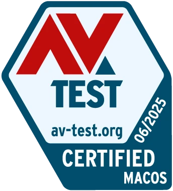 AV-TESTin logo 6/2025 MacOS:lle sertifioiduille tuotteille.