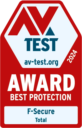 F-Secure Totalin ”PARHAALLE SUOJAUKSELLE” 2024 myönnetty AV-TEST-logo.