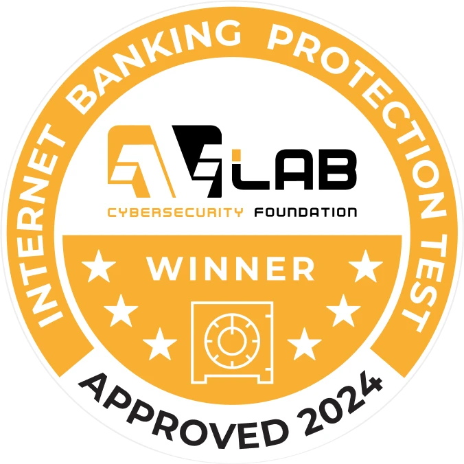 2024 年、エフセキュア トータルに AVLab の「Internet Banking Protection Test Winner」ロゴが付与される。